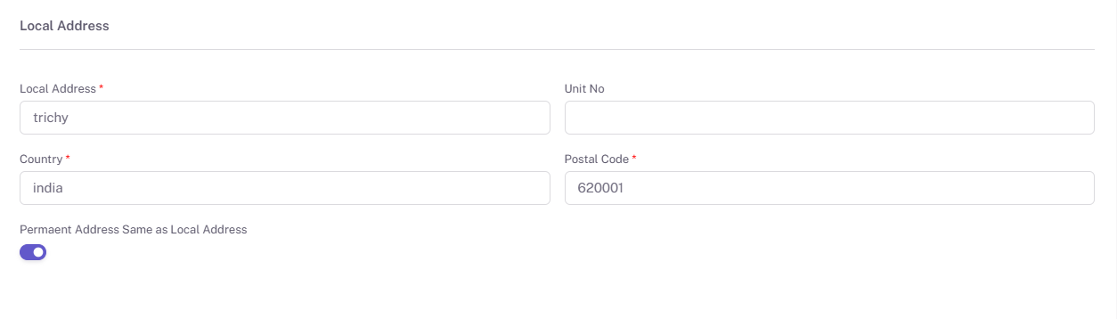 Employee-local address